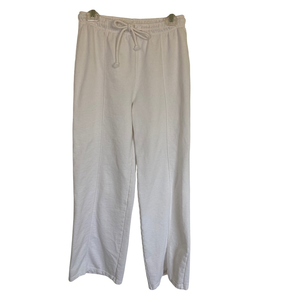 Zara White Wide Leg Seam Detail Drawstring Sweatpants Large Athletic Athleisure